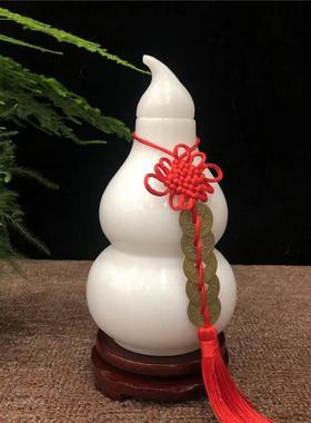 天然白玉带盖子葫芦摆件福禄纳福开口空心客厅玄关书房乔迁新居装