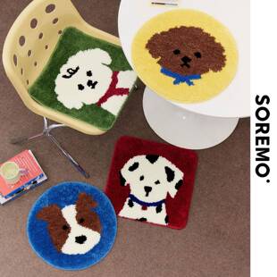SOREMO 饰防滑办公室沙发汽车 原创小狗坐垫可爱簇绒椅垫中古ins装