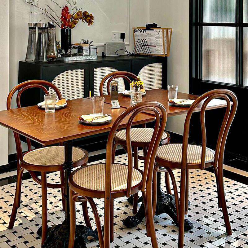 法式复古实木椅子中古风家用藤编餐椅美式休闲阳台索耐特靠背椅