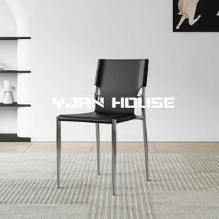 椅见丨意式极简马鞍皮餐椅设计师款个性不锈钢椅子现代简约餐桌椅