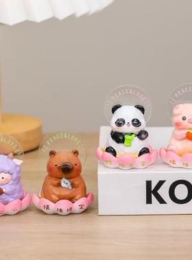 静心佛系办公室小摆件喜气莲莲情绪治愈系礼物可爱小木鱼工位玩具