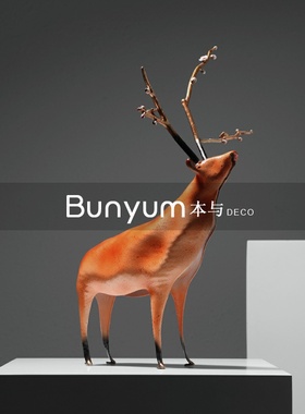现代简约金属梅花鹿n动物雕塑摆件样板间售楼处软装客厅玄关工艺