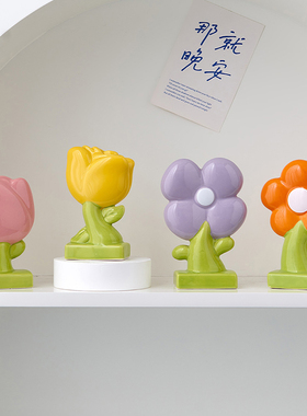 陶瓷花朵办公室桌面装饰品摆件玄关客厅电视柜儿童房W幼儿园小摆