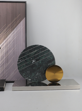 北欧创意金属大理石几何圆形v屏风摆件客厅书房酒店样板房家居饰