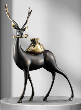 招财铜鹿家居装饰品客厅s玄关书架电视柜办公室桌面轻奢高档摆件