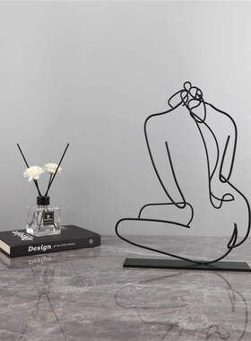 简约艺术线d条抽象人物金属摆件客厅书房玄关样板房家居装饰品