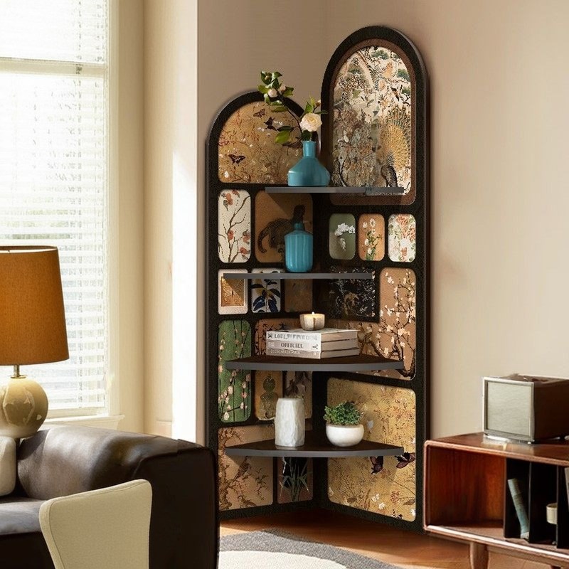 中古转角柜子床头落n地摆件装饰书架客厅收纳复古三角柜墙角置物