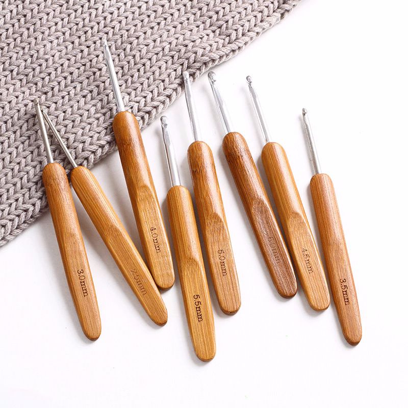 全套竹柄钩针竹钩针毛线勾针手工编织工具毛衣针圆头碳化钩针套装