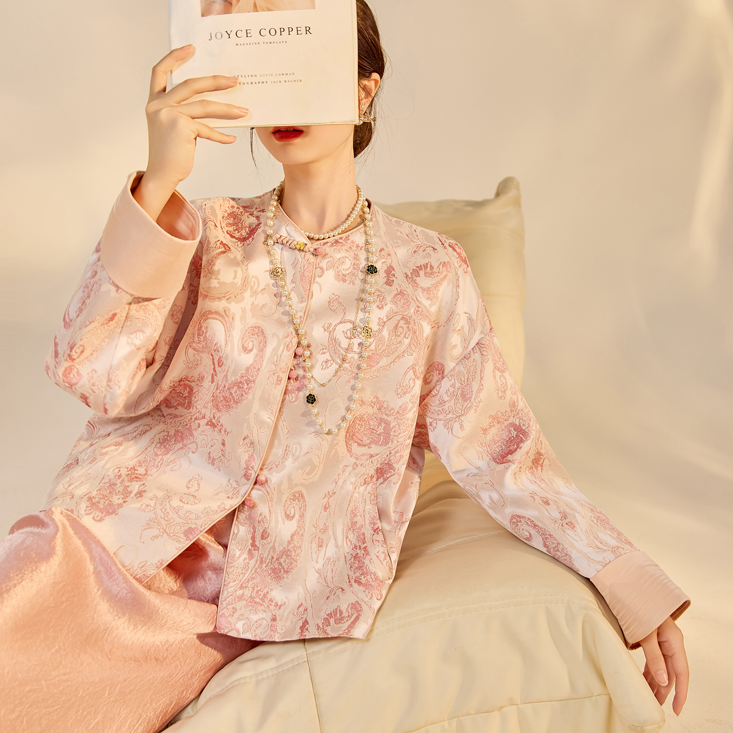 新中式秋冬提花高级感腰果花外套