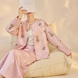 新中式国风重工刺绣提花盘扣设计上衣圆领显白气质百搭外套 NZ081