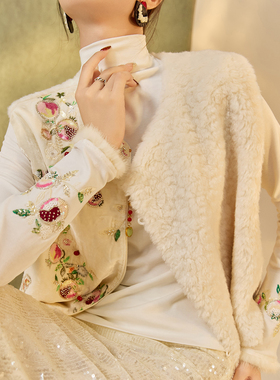 新中式秋冬国风刺绣亮片马甲高级复古毛毛拼接设计无袖背心 N9067