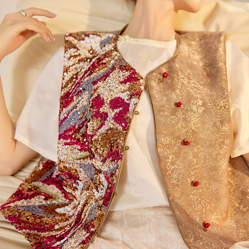 新中式国风版轻奢时尚气质背心亮片刺绣设计感人丝无袖马甲 N3105,女装/女士精品,马夹,淘宝优惠券,粉丝福利购,淘宝优惠卷