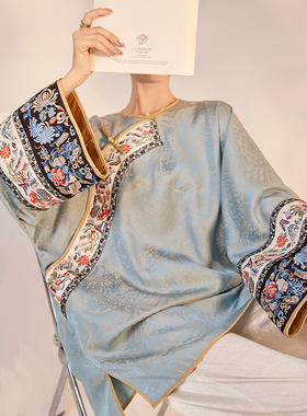 高端新中式重工提花人丝外套新款拼接轻奢感气质宽松上衣女 M6026