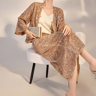 新中式 M3062 轻国风亮片盘扣宽松设计感显瘦上衣半裙轻奢贵气套装