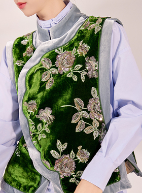 新中式国风高级花朵亮片马甲宽松气质优雅轻奢桑蚕丝上衣女 M9191