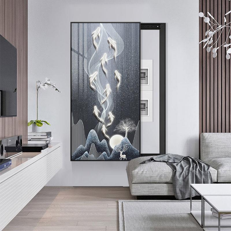 网红现代轻奢电表箱装饰画鱼图玄关餐厅过道竖款装饰遮挡高端挂图片