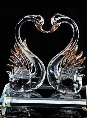 招财水晶情侣鹿鸳鸯天鹅结婚礼物摆件客厅家居书房工艺装饰品摆件