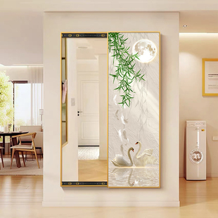 入户玄关全身镜壁画隐藏式推拉隐形穿衣镜现代简约推拉隐身镜子画