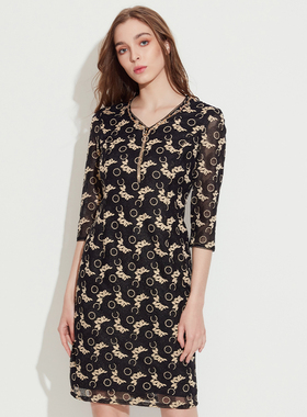 【皮尔卡丹女装】22年春季新款优雅端庄蕾丝长袖连衣裙