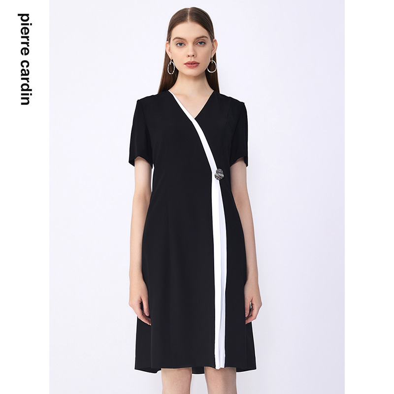 通勤淑女黑白拼色连衣裙