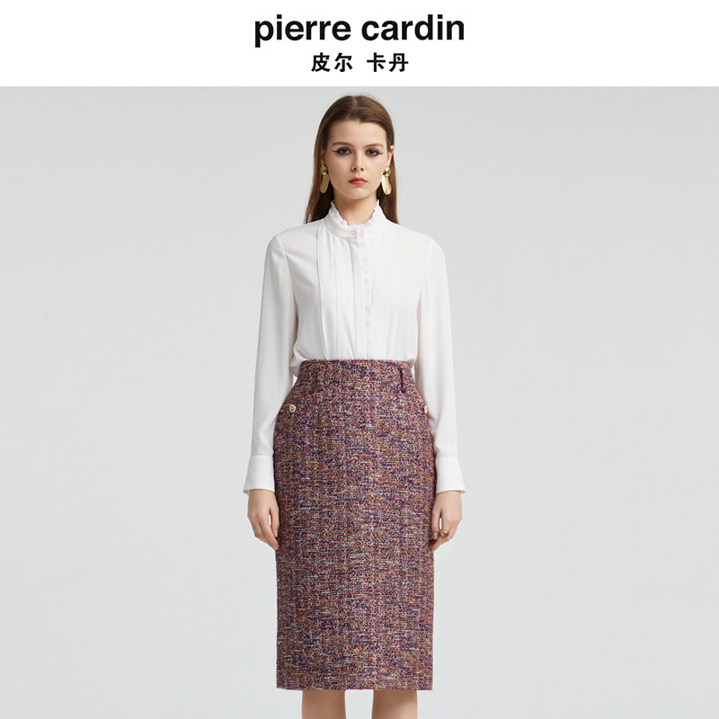 【商场同款】皮尔卡丹女装秋季木耳边宫延风立领衬衫