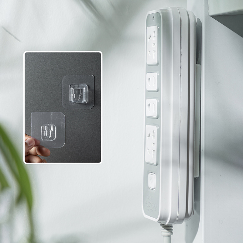 极速排插固定器挂钩强力承重黏胶免打孔壁挂厨房子T母扣贴卡扣黏