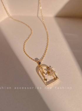 极速Temperament tintanium steel necklace simple diamond inla