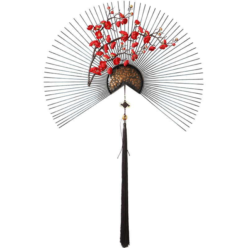 极速新品新中式铁艺扇形壁饰客厅玄关装饰墙饰挂件U墙上电视背景