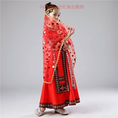 速发塔吉克族舞蹈服装儿,童新疆舞蹈演出服女,童塔塔尔族少数民族