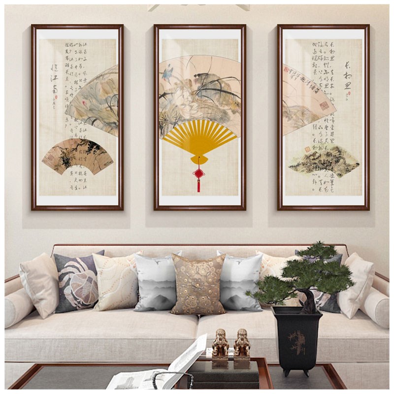 极速长相思扇面字画新中式客厅背景墙装饰茶室会所U墙画中国风实