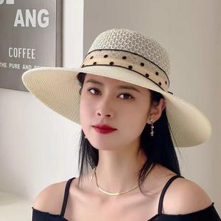 潮海邊大帽檐防曬遮陽(yáng)太陽(yáng)度假百搭大沿涼帽 夏天沙灘草帽子女韓版