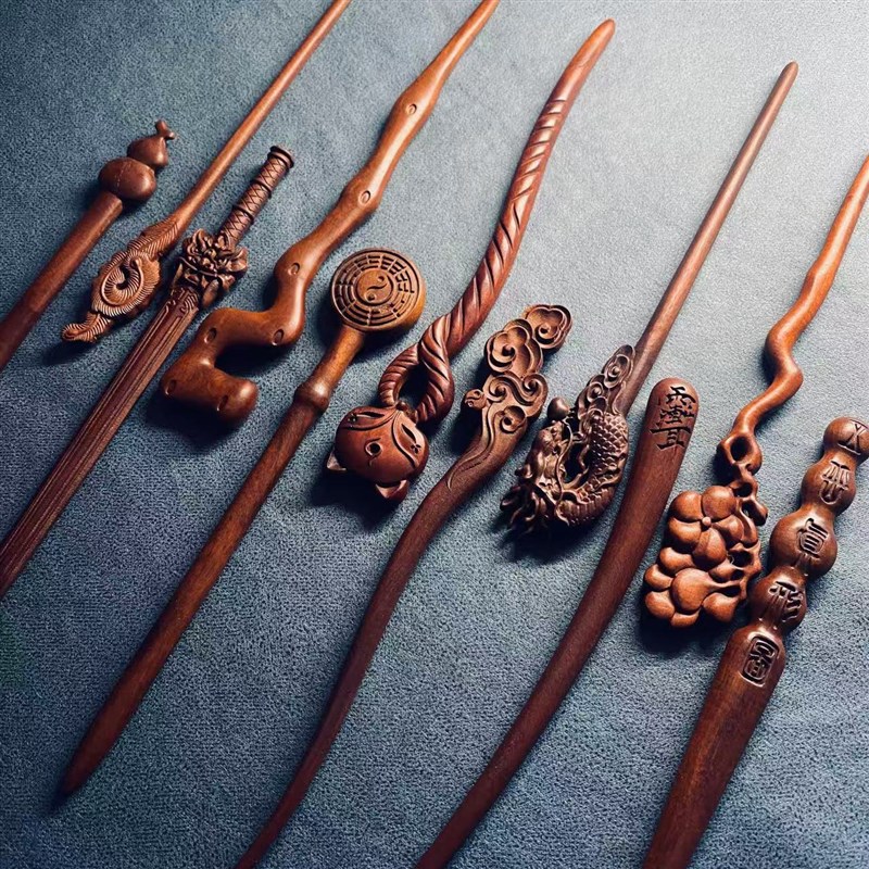 【多森】天然百年雷击枣木道家剑簪发簪道士八卦簪子手工头饰盘发