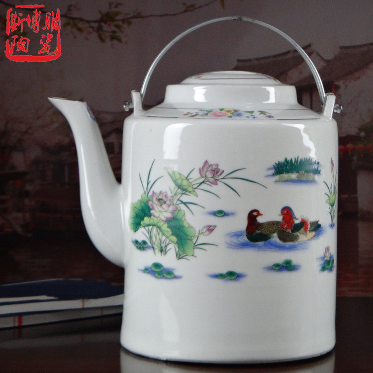 景德镇陶瓷器大容量提梁壶 特大号水壶 凉茶壶 复古怀旧老式茶壶