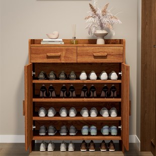 实木鞋柜家庭入口入口储r物柜集成壁挂式大容量储物柜新型简易鞋