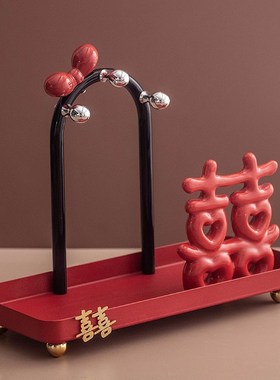 红色喜庆收纳摆件入户玄关w客厅桌面装饰品门口鞋柜电视柜置物架