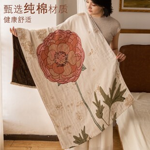 一枝独秀花棉g纱浴巾A类纯棉四层纱布家用吸水不掉毛浴巾大人女款