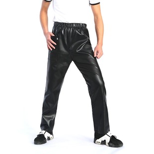 加厚绒男皮裤加绒加厚防油防水工作裤高I腰宽松保暖劳保裤不掉皮