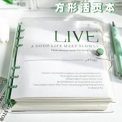 透明软皮方形活页笔记本j本子可拆卸扣环活页本高颜值手帐本正方