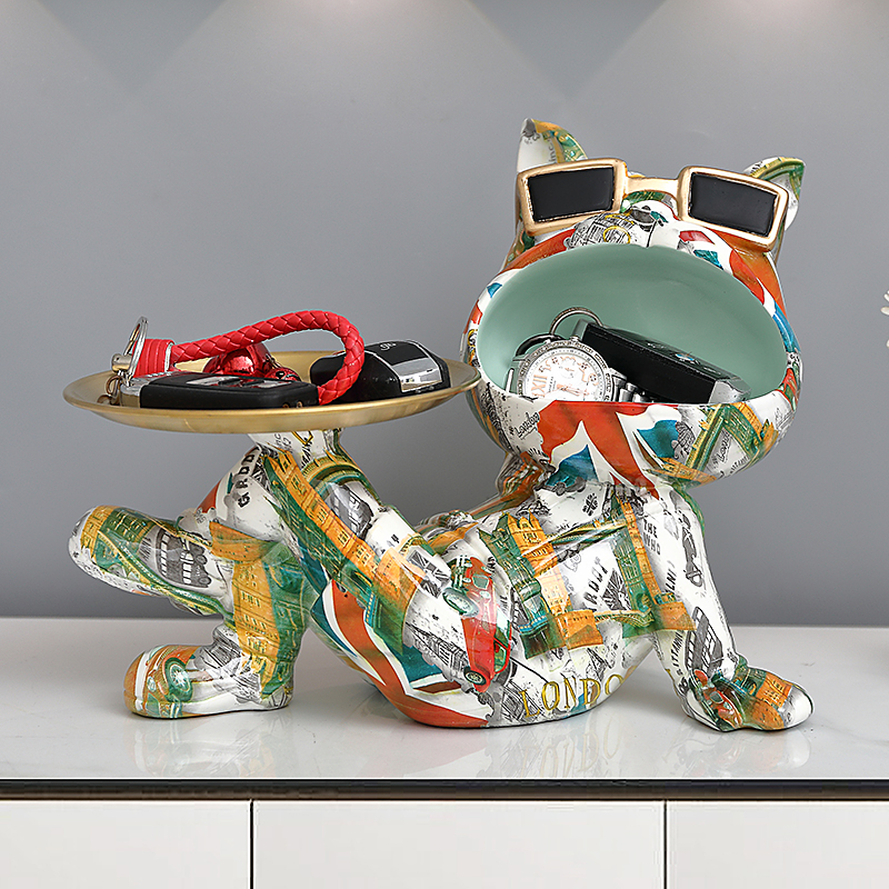 彩色招财狗钥匙收l纳玄关摆件家居客厅入门鞋柜轻奢装饰品乔迁礼