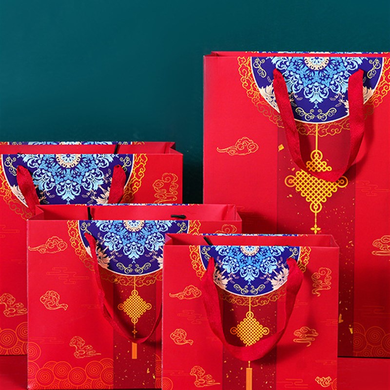 中国风礼品d袋传统创意中国结纸袋节日婚礼回礼礼品袋红色喜庆手