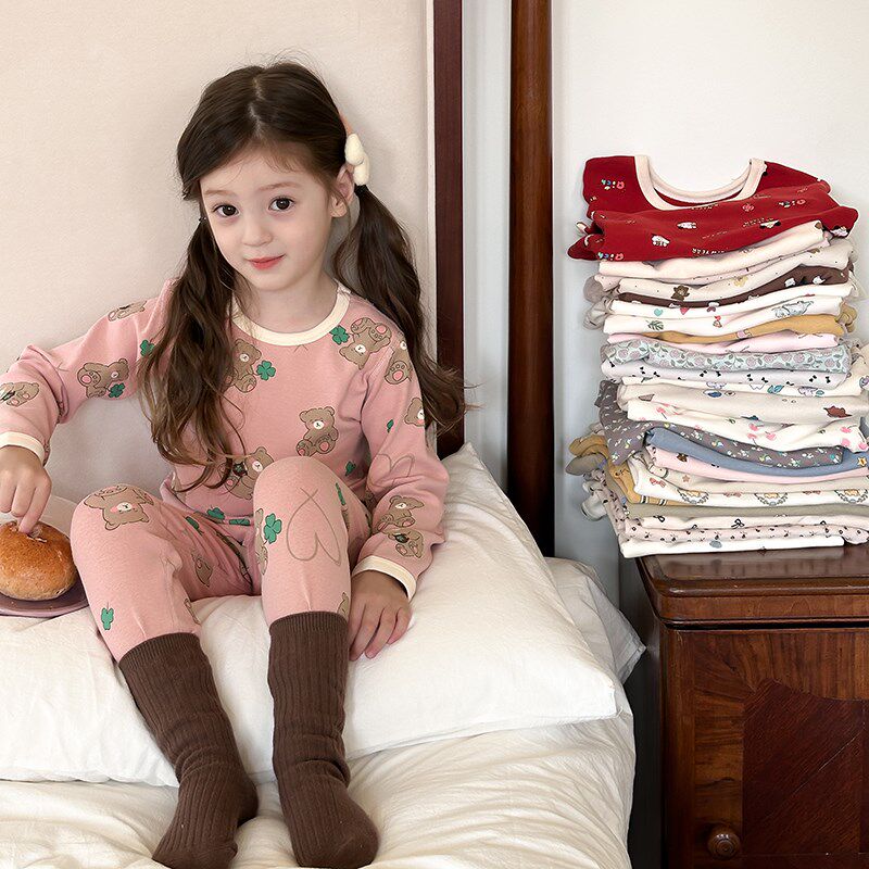 儿童A类280g羊毛拉架秋冬家居服男女H童无骨睡衣套装宝宝秋衣秋裤