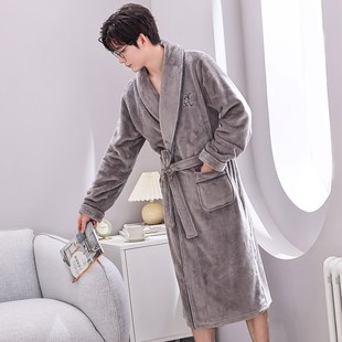 长款 冬天大码 睡衣晨 珊瑚j绒加绒加厚法兰绒浴袍男款 睡袍男秋冬季