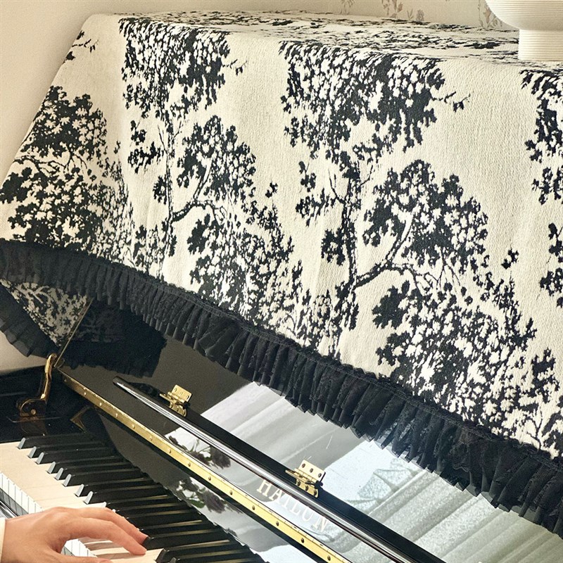 苍野墨梅法式钢琴罩o新中古风盖巾蕾丝防尘罩半罩全罩钢琴保护罩