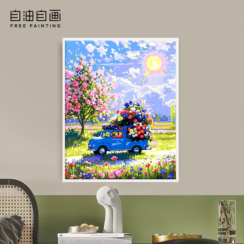 自油自画 数字油j画diy手绘手工填充填色减压花卉油彩画 鲜花盛宴