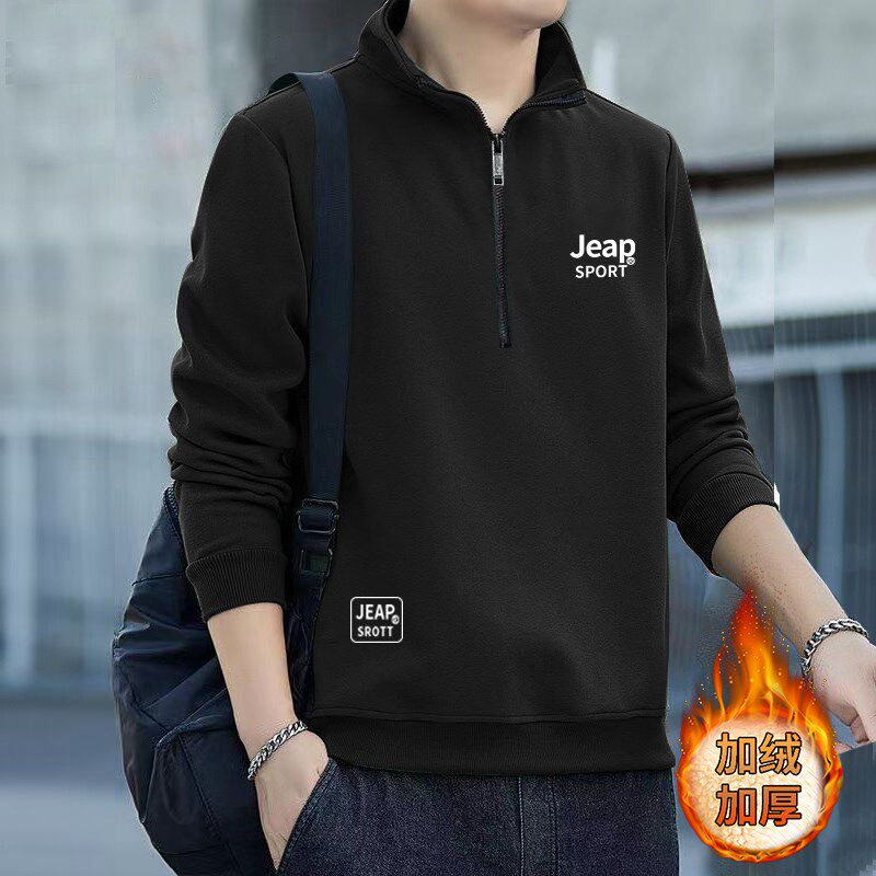 半拉链卫衣男款春秋冬季装2024新款潮流男士P加绒加厚立领外套上