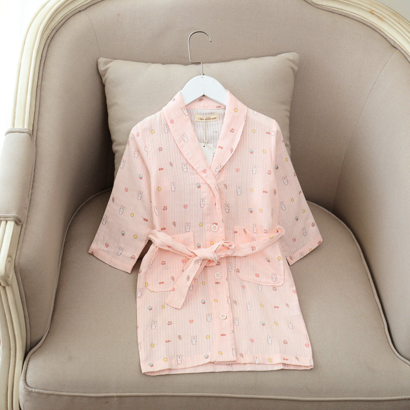 夏季薄纯棉纱布儿童女童女孩游泳浴衣G全棉家居睡衣亲子浴袍睡袍