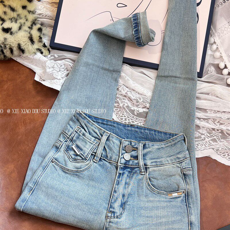 浅色小个子秋季新款牛仔裤女高z腰紧身显瘦弹力洋气百搭九分小脚