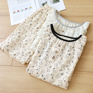 家居Y服套装 睡衣女夏季 可爱卡通可外穿纯棉纱布薄款 短裤 夏天 短袖