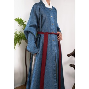 打褶袍长衫 惜物国风 明制汉服织金鎏t金卷唐草纹明初对襟方领窄袖