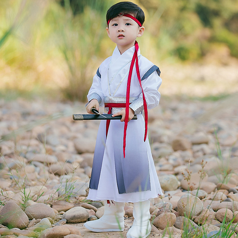 儿童国学汉服唐装k男童中国风壮志少年行舞蹈演出服诗歌朗诵表演
